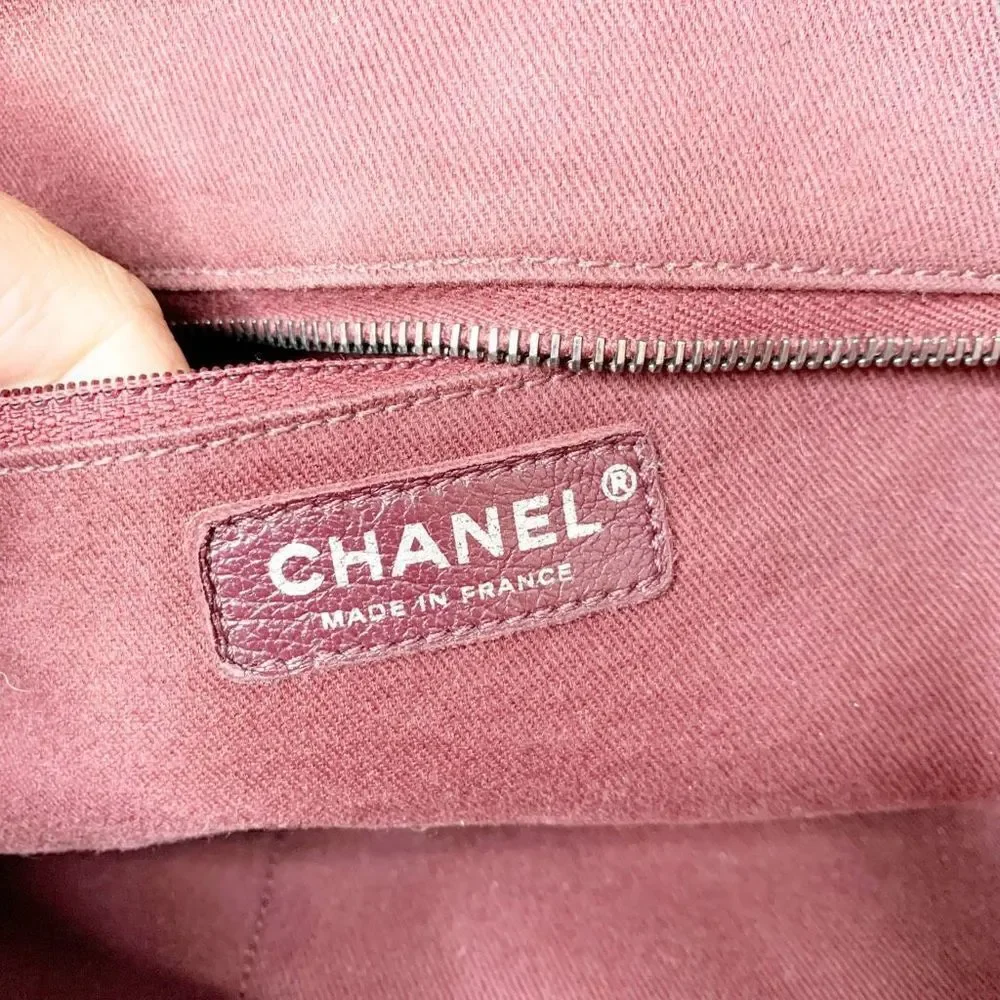Chanel Large Duo Tote Bag Burgundy Calfskin Ruthenium Gunmetal Hardware Preowned